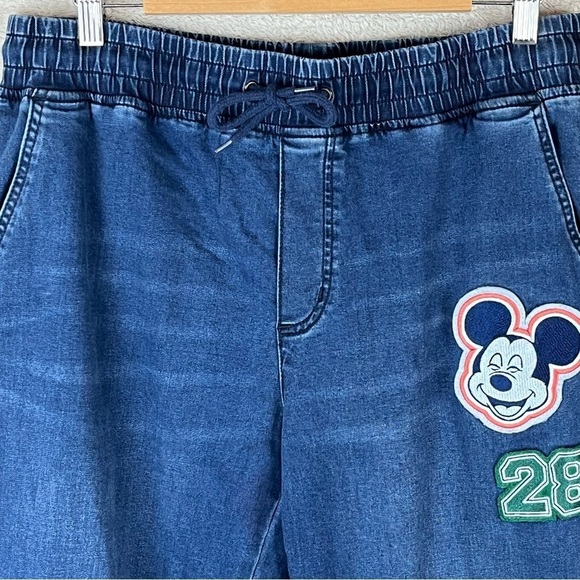 DISNEY Mickey Mouse Denim Joggers Large Patches - Picture 2 of 15
